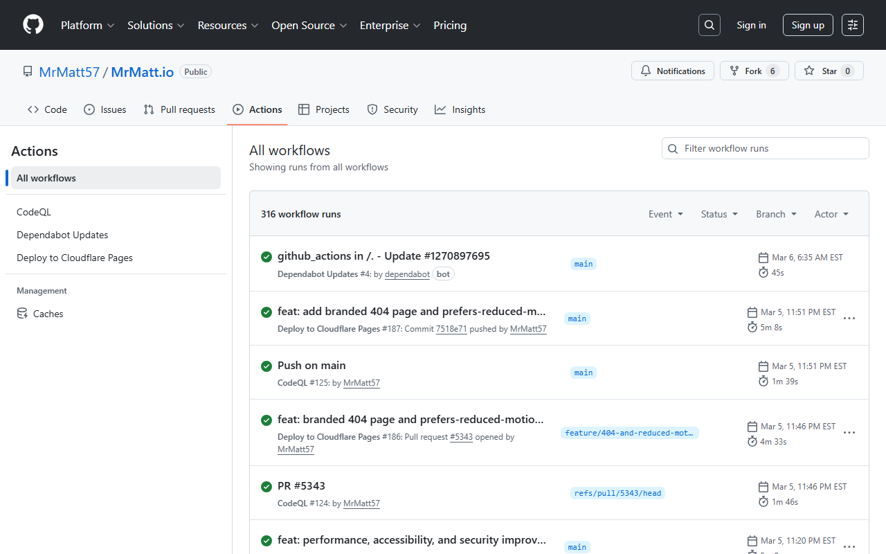 GitHub Actions— a stream of green checks, the entire CI/CD pipeline in one workflow